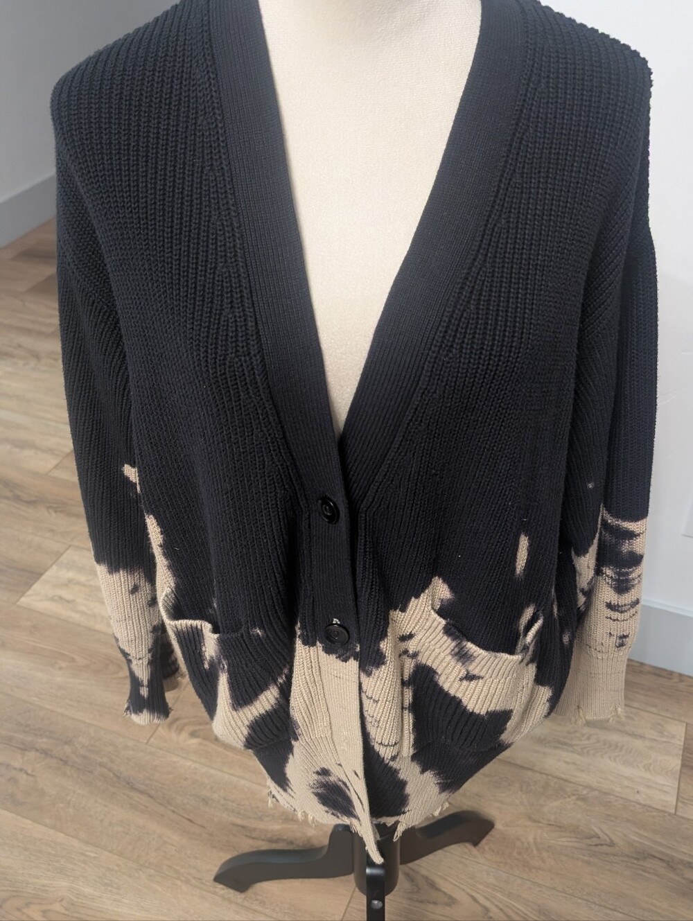 Young Fabulous & Broke Black & Cream Tie-Dye Button Cardigan